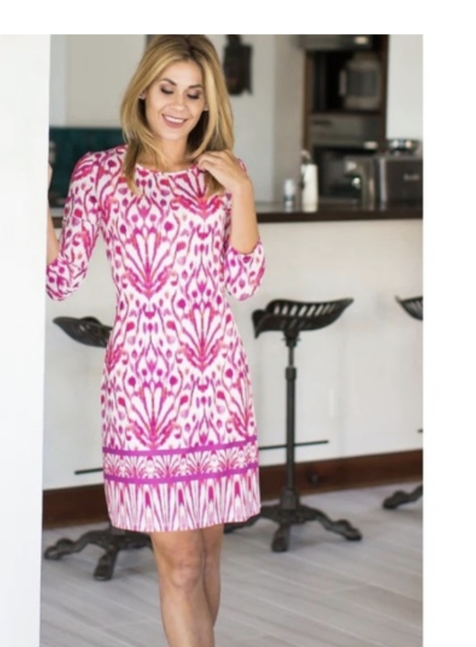 Jean-Pierre Klifa Daphne Pink & White Ikat Sheath Dress Sz.L NWT
